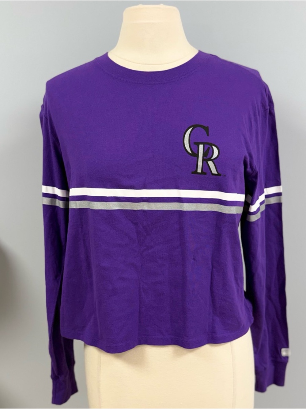 NWOT Colorado Rockies Long Sleeve T- Shirt Womens Small Cropped Purple Tailgate